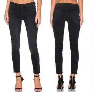 Mother Jean Looker Ankle Fray Blackbird Womens 26 Stretch Mid-Rise Skinny Black